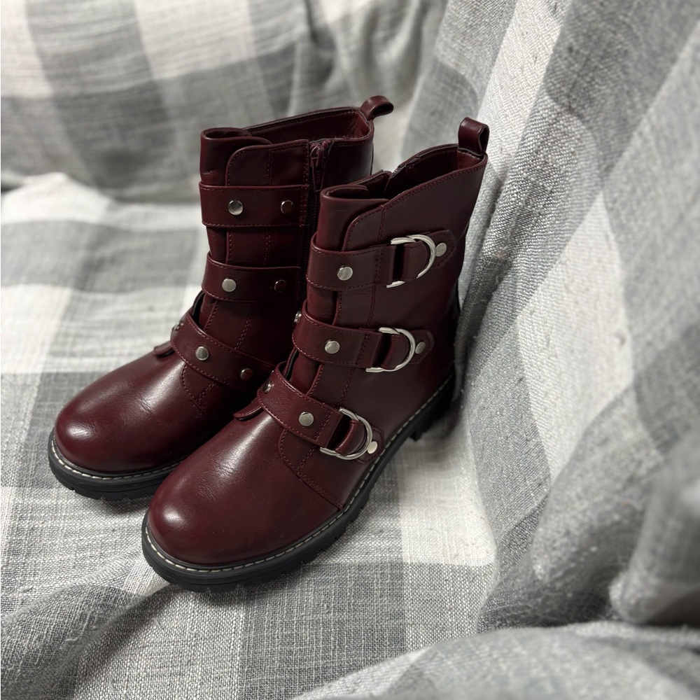 SO Kohl's Burgundy Combat & Moto Boots